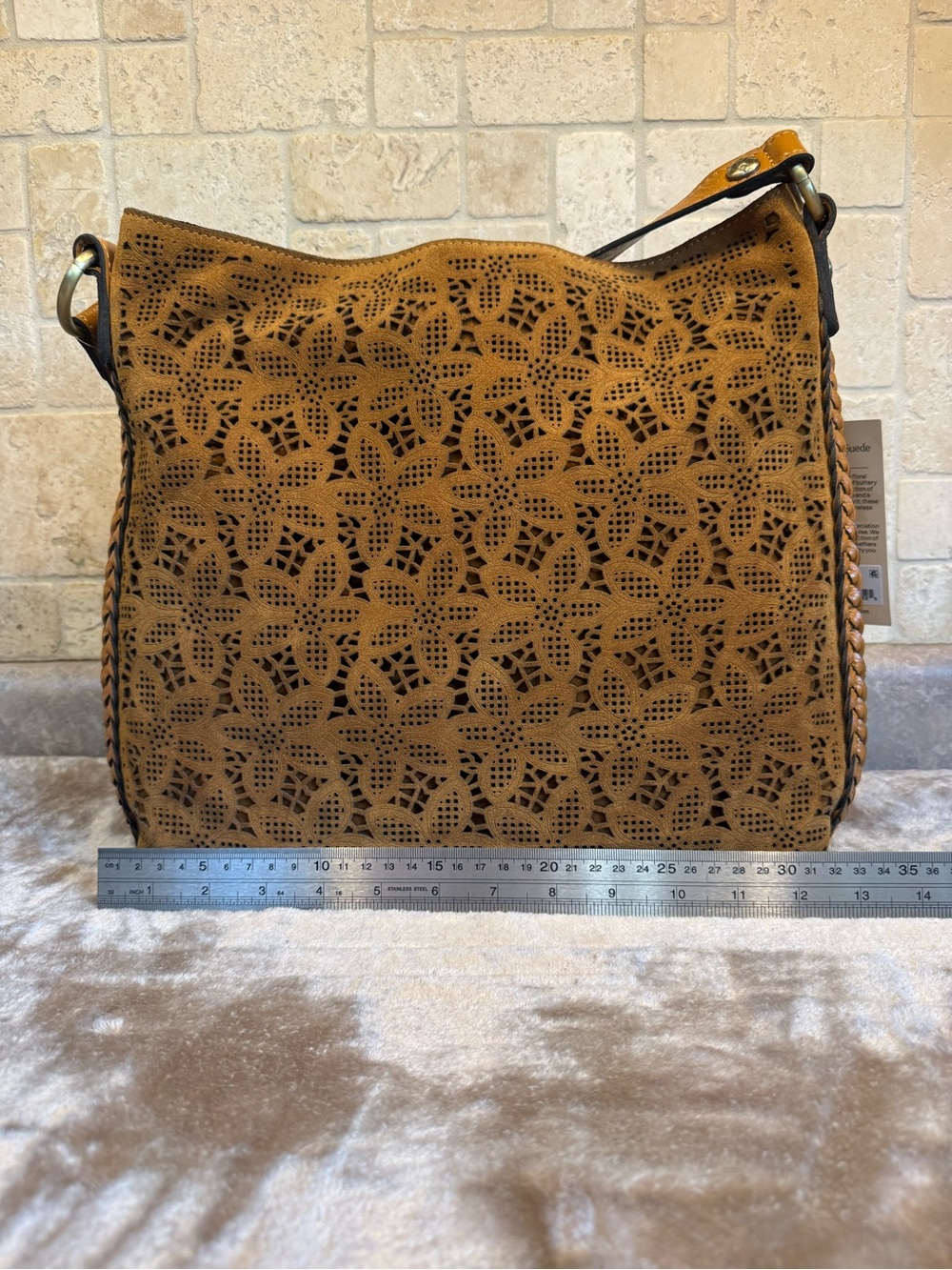 Patricia Nash Floral Laser Cut Suede Leather Hobo Shoulder Bag NWT